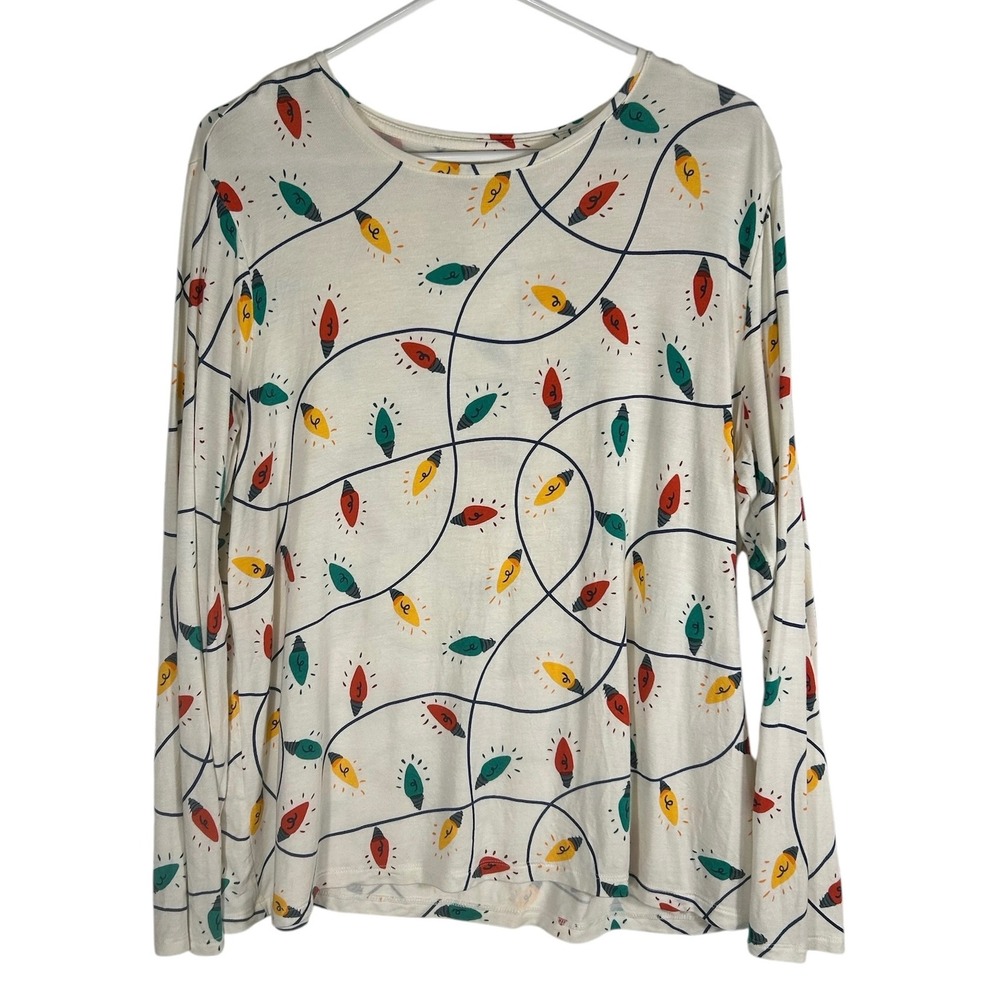Celebrate Together Christmas Lights Long Sleeve Top Cream Red‎ Green XXL